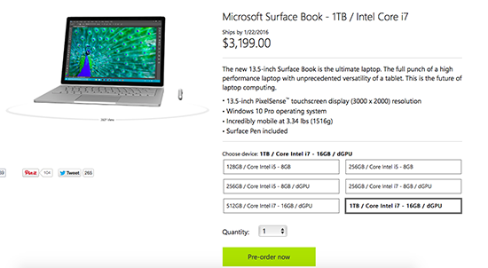 售價超2萬元！1TB版Surface Book開啟預定