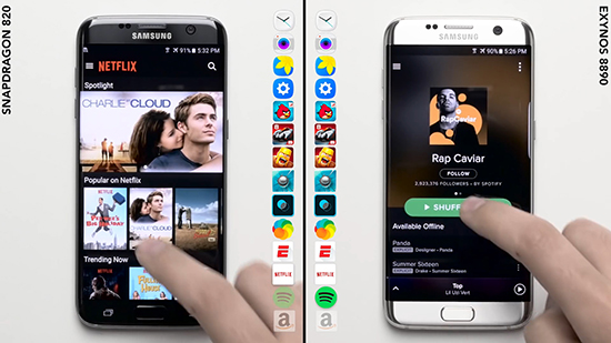 視頻：被秒殺？三星S7 edge驍龍820對決Exynos8890