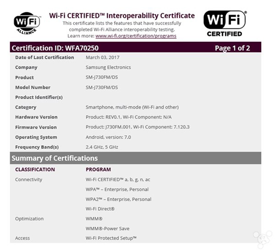 即將上市！2017款三星Galaxy J7獲WiFi認(rèn)證